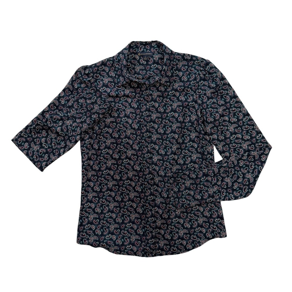 Brooks Brothers Womens Navy Paisley Long Sleeve Button Down Blouse Size 2